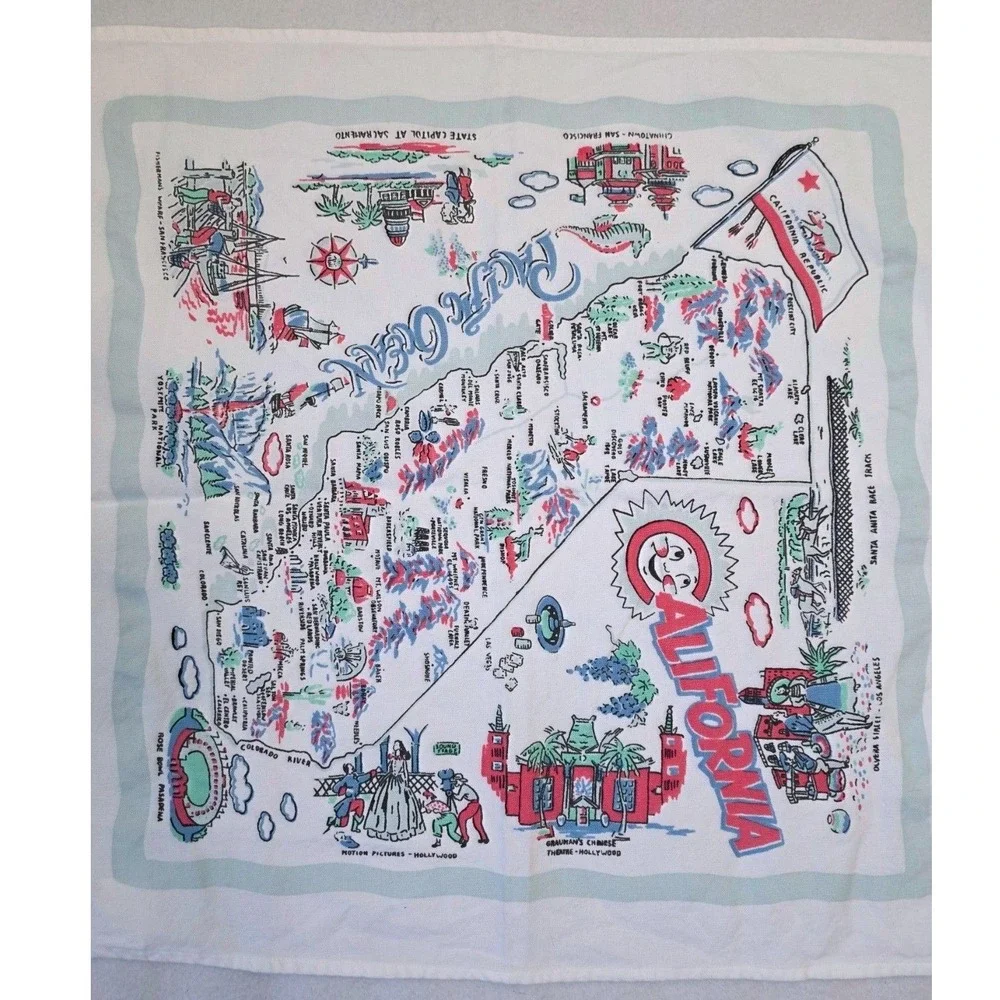 Moda Home California Map Tea Towel OS White Cotton Souvenir Retro Kitsch Decor